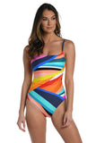 Multicolor Tropical Print Ruched One Piece Swimsuit