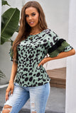 Olive Green Leopard Ruffled Sleeves Top