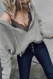 Zipper V-neck Dropped Sleeve Hooded Solid Sweater