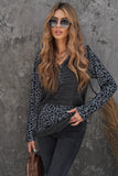 Color Block Leopard Long Sleeves Gray Hoodie