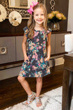 Little Girls' Ruffle Sleeve Floral Dress with Pockets