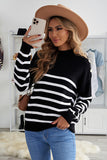 Striped Turtleneck Long Sleeve Sweater with Buttons