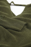 Sexy V Neck Surplice Hollow-out Sweater with Lace Sleeves