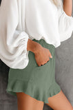 Khaki High Waist Pocketed Ruffle Shorts