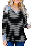 Stripe Splicing V Neck Long Sleeve Top