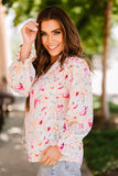 Multicolor Floral String Tie V Neck Ruffle Blouse