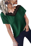 Wine Lace V Neck Short Sleeve T-shirt