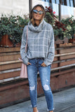 Beige Grid Pattern Turtleneck Sweater