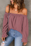 Pink Frilled Off-shoulder Neckline Loose Blouse