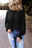 Crew Neck Ruffle Bubble Sleeve Top