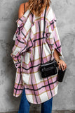Pink Plaid Print Long Shirt Jacket