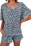 Leopard Print Rolled Sleeve Short Lounge Set