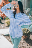 Sky Blue Striped Buttons Closure Long Sleeve Shirt
