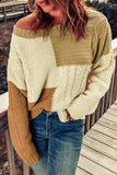 color Crew Neck Contrast Color Block Sweater