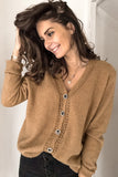 Khaki V Neck Lace Splicing Buttoned Cardigan