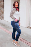 Leopard Patchwork Long Sleeve Plus Size Top