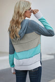 Sky Blue Zipped Front Colorblock Hollow-out Knit Hoodie