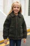 Lapel Zipper Pockets Girl's Sherpa Coat