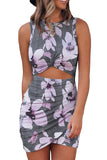 Floral Print Hollow Out Wrap Tie Mini Dress