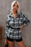 Plaid Print Buttoned Turn Down Collar Coat with Pocket