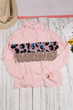 Leopard Sequin Splicing Turtleneck Waffle Sweatshirt