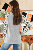 Animal Print Sleeve Halloween Pumpkin Raglan Top