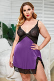 Satin Lace Splicing Spaghetti Straps Plus Size Lingerie