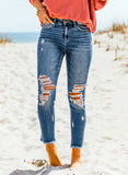 Blue Distressed Cropped Skinny Jeans