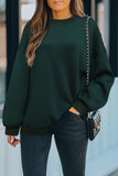 Plain Drop-shoulder Pullover Sweatshirt /Black/Green