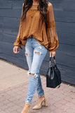 Fashion Lantern-Sleeve Lace Patchwork Top