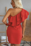 Red One-shoulder Ruffles Mini Dress