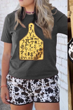 Solid Color Ox Horn Tag Graphic Gray T Shirt