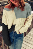 Crew Neck Contrast Color Block Sweater