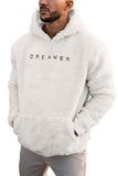 Letter Embroidered Long Sleeve Men's Sherpa Hoodie