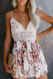 Deep V Spaghetti Straps Lace Floral Romper