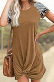 Brown Fashion Striped Leopard Sleeve Splicing Short Dress