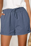 Elastic Waist Drawstring Roll Hem Shorts