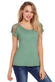 Green Ripped Hollow Out Shoulder Tie Dye T-Shirt Top