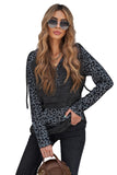 Color Block Leopard Long Sleeves Gray Hoodie