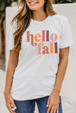 White Hello Fall Letter Print Crew Neck Graphic Tee