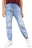 Dark Blue Distressed Pocketd Little Girl Denim Joggers