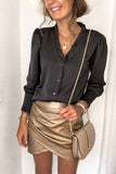 Frilled V Neckline Buttoned French Shirt