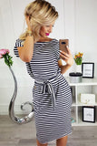 Stripes Pocketed T-shirt Dress with Belt