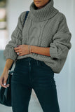 Khaki Solid Turtleneck Cable Knit Pullover Sweater