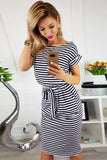 Stripes Pocketed T-shirt Dress with Belt