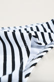 Leaf Stripe Print Round Neck Long Sleeve Surfing Swimsuit