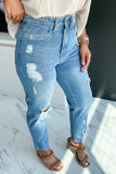 Medium Wash Distressed Straight Jeans