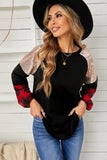 Crewneck Lantern Sleeve Plaid Sequin Splicing Pullover Sweatshirt