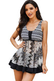 Tribal Geometric Print Babydoll Swimdress with Panty Set