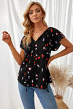 V-neck Short Sleeve Fashion Print Fantasy Fluttering Blouse
